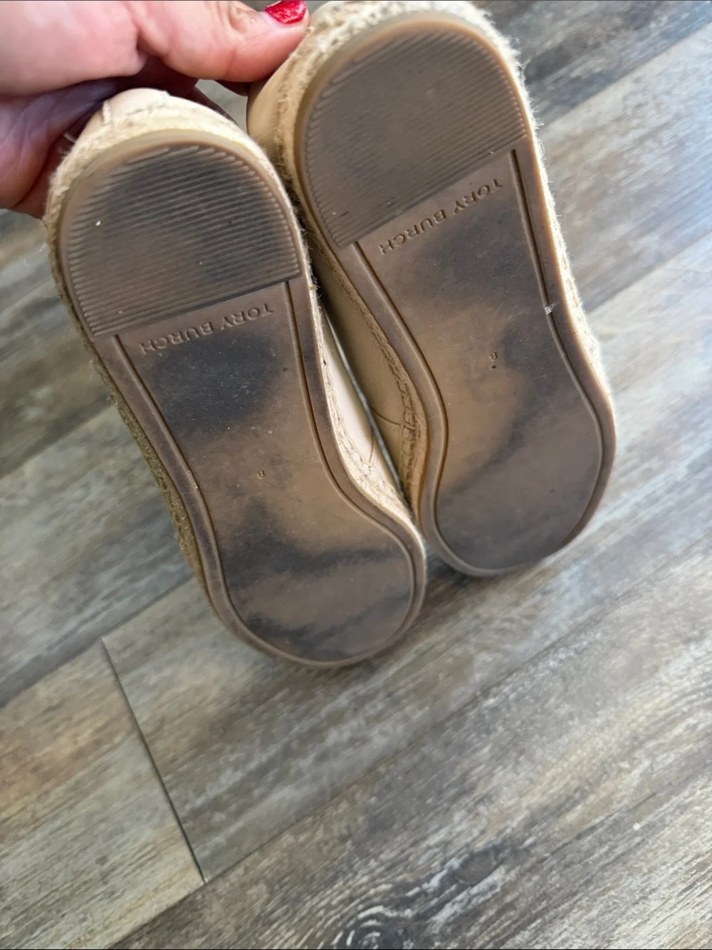 Tory Burch Beige Leather Espadrilles with Black Toe Cap